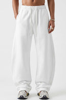 Fleece-Lined Wide-Leg Drawstring Trousers in White - full-length front modeled view
