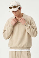 Heavyweight Long-Sleeve Polo Shirt in Apricot - front modeled view