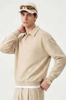 Heavyweight Long-Sleeve Polo Shirt in Apricot - side modeled view