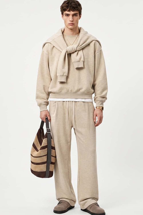 Heavyweight Drop-Shoulder Sweatshirt in Apricot - full-length front modeled view