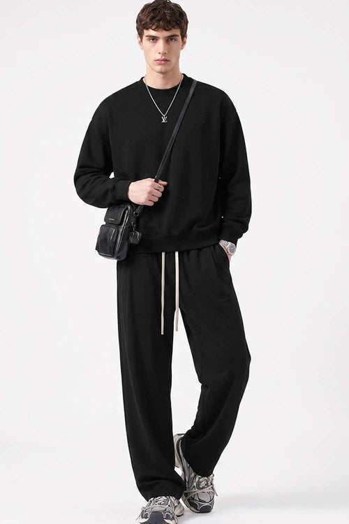 Heavyweight Drop-Shoulder Sweatshirt in Black - full-length front modeled view