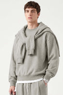 Heavyweight Drop-Shoulder Sweatshirt in Oat Gray - front modeled view