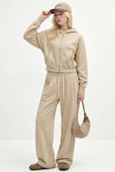 Cropped Two-Way Zip Hoodie in Apricot - full-length front modeled view