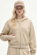 Cropped Two-Way Zip Hoodie in Apricot - full-length front modeled view