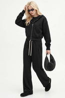 Cropped Two-Way Zip Hoodie in Black - three-quarter front modeled view