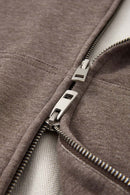 Cropped Two-Way Zip Hoodie in Coffee - zipper detail