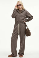 Cropped Two-Way Zip Hoodie in Coffee - full-length front modeled view