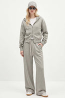 Cropped Two-Way Zip Hoodie in Oat Gray - full-length front modeled view