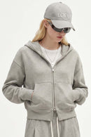 Cropped Two-Way Zip Hoodie in Oat Gray - full-length front modeled view