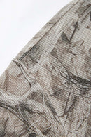 Botanical-Print Long-Sleeve Top in Gray Camel - fabric texture close-up