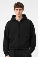 Heavyweight Boxy Zip-Up Hoodie in Black - front modeled close-up