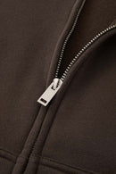 Heavyweight Boxy Zip-Up Hoodie in Brown - zipper detail