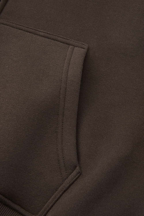 Heavyweight Boxy Zip-Up Hoodie in Brown - product detail close-up