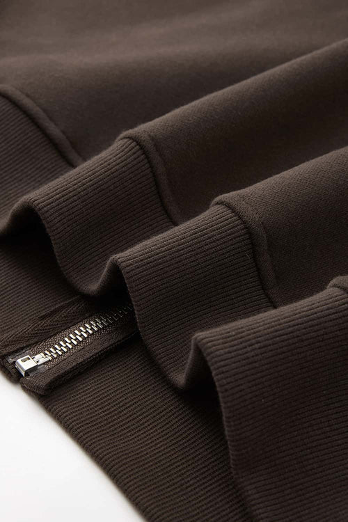 Heavyweight Boxy Zip-Up Hoodie in Brown - cuff and hem detail
