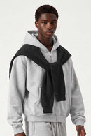 Heavyweight Boxy Zip-Up Hoodie in Flower Gray - three-quarter front modeled view
