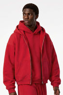 Heavyweight Boxy Zip-Up Hoodie in Red - three-quarter front modeled view