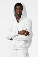 Heavyweight Boxy Zip-Up Hoodie in White - three-quarter front modeled view