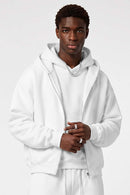 Heavyweight Boxy Zip-Up Hoodie in White - front modeled close-up