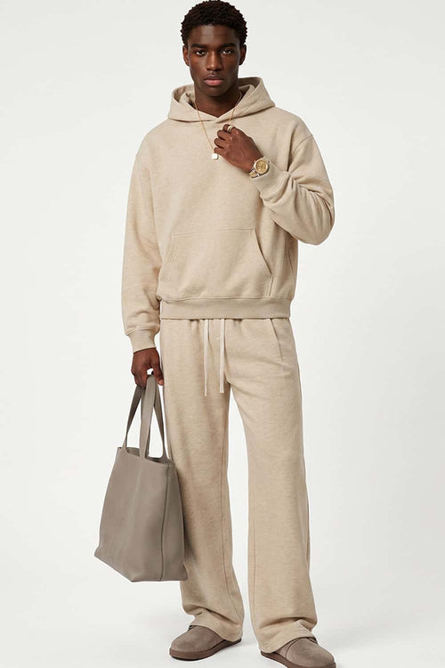 Relaxed Pullover Hoodie in Apricot - full-length front modeled view