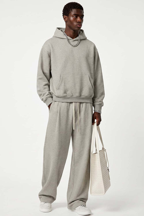 Relaxed Pullover Hoodie in Oat Gray - full-length front modeled view