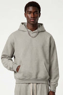 Relaxed Pullover Hoodie in Oat Gray - front modeled view