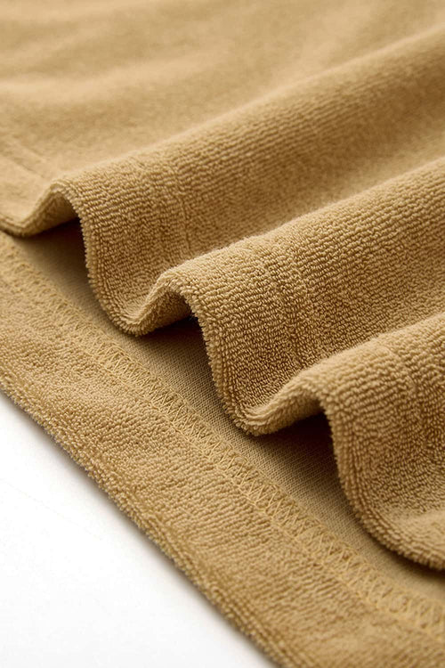 Heavyweight Textured Open-Collar Sweatshirt in Apricot Khaki - fabric texture close-up