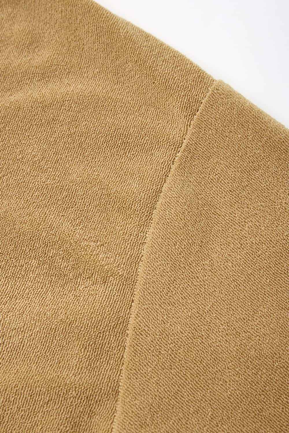 Heavyweight Textured Open-Collar Sweatshirt in Apricot Khaki - fabric texture close-up