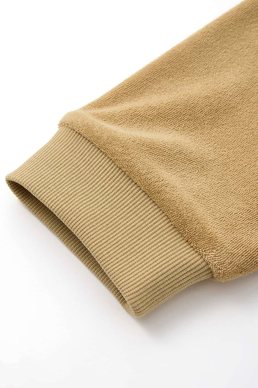 Heavyweight Textured Open-Collar Sweatshirt in Apricot Khaki - cuff detail