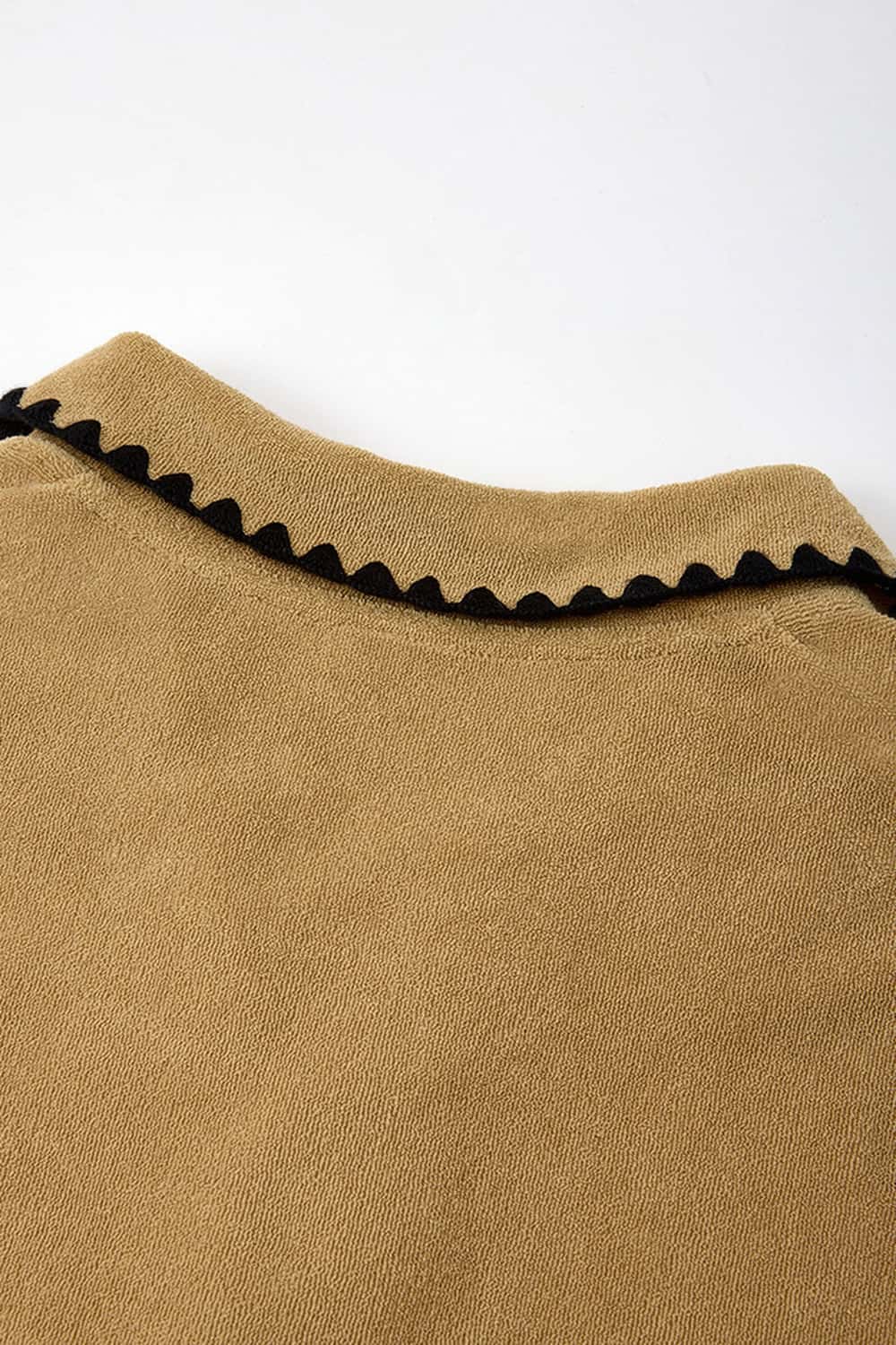 Heavyweight Textured Open-Collar Sweatshirt in Apricot Khaki - collar detail