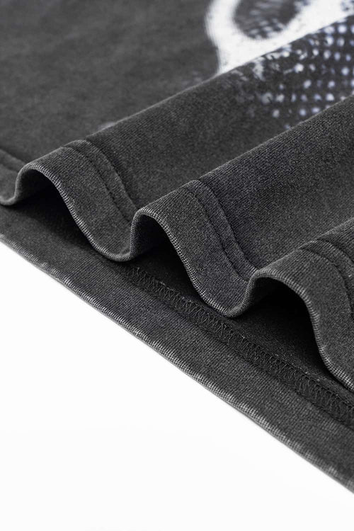 Heavyweight Sports-Graphic T-Shirt in Vintage Black - hem detail