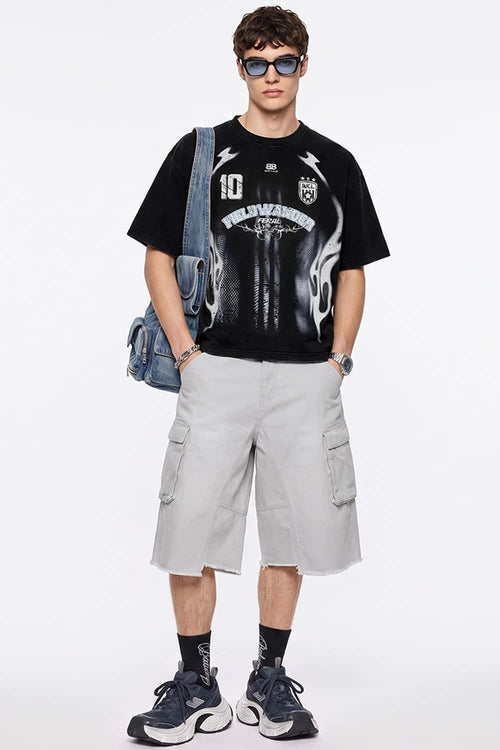 Heavyweight Sports-Graphic T-Shirt in Vintage Black - full-length front modeled view