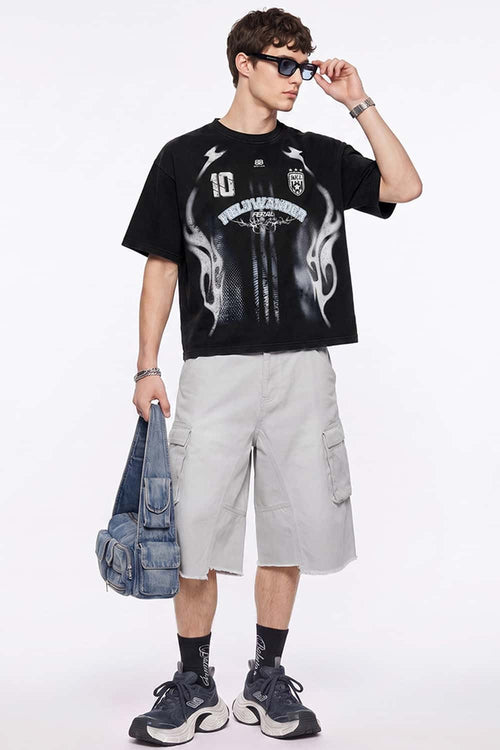 Heavyweight Sports-Graphic T-Shirt in Vintage Black - full-length front modeled view