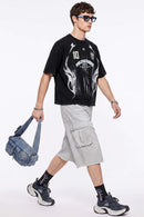 Heavyweight Sports-Graphic T-Shirt in Vintage Black - three-quarter front modeled view