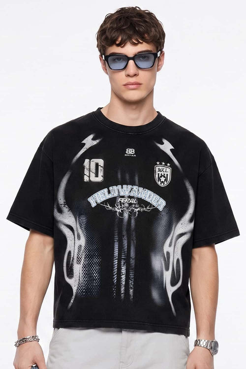 Heavyweight Sports-Graphic T-Shirt in Vintage Black - front modeled view