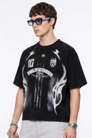 Heavyweight Sports-Graphic T-Shirt in Vintage Black - three-quarter front modeled view