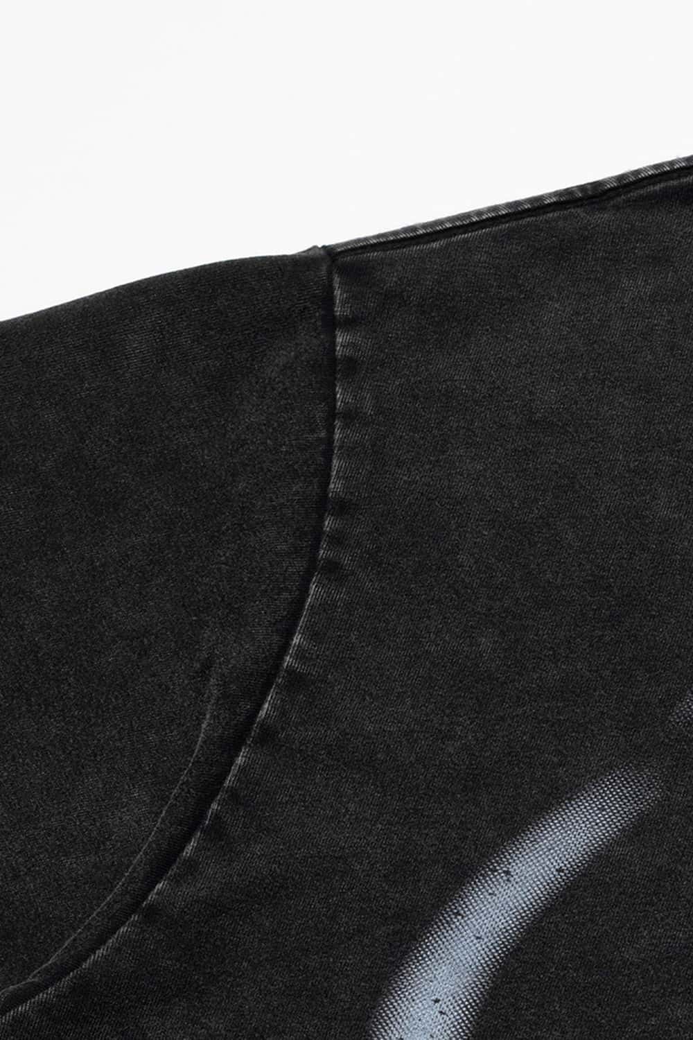 Heavyweight Sports-Graphic T-Shirt in Vintage Black - fabric texture close-up