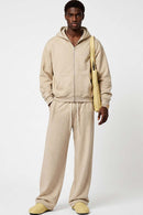 Relaxed Two-Way Zip Hoodie in Apricot - full-length front modeled view