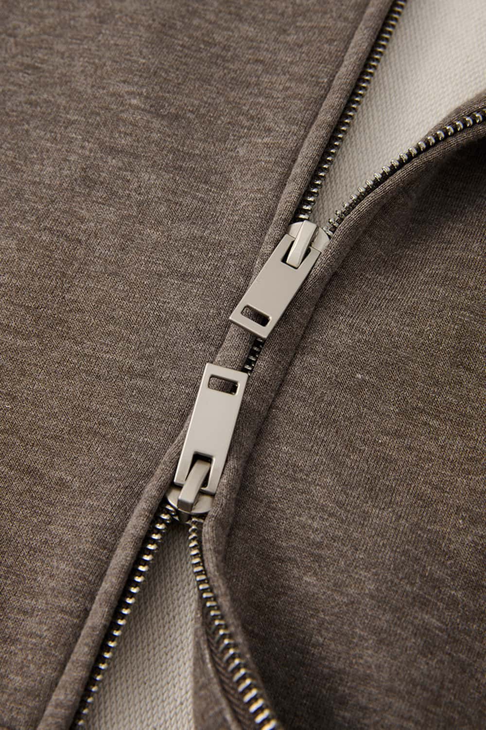 Relaxed Two-Way Zip Hoodie in Coffee - zipper detail