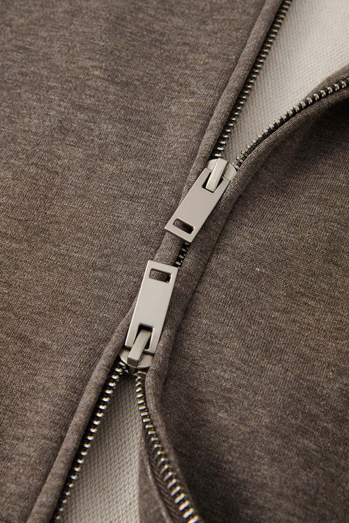 Relaxed Two-Way Zip Hoodie in Coffee - zipper detail