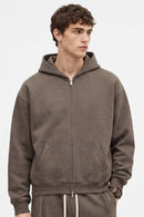 Relaxed Two-Way Zip Hoodie in Coffee - front modeled view