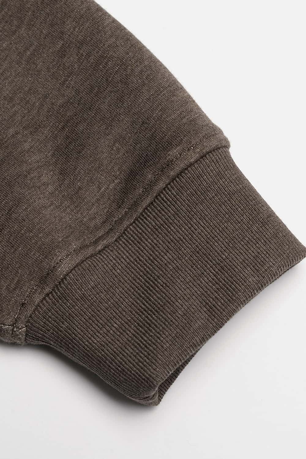 Heavyweight Two-Way Zip Hoodie with Embroidered Emblem in Coffee - cuff detail