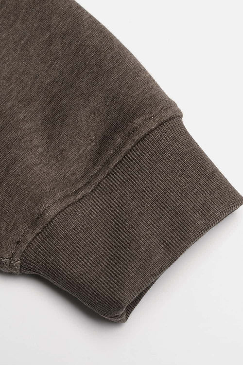 Heavyweight Two-Way Zip Hoodie with Embroidered Emblem in Coffee - cuff detail