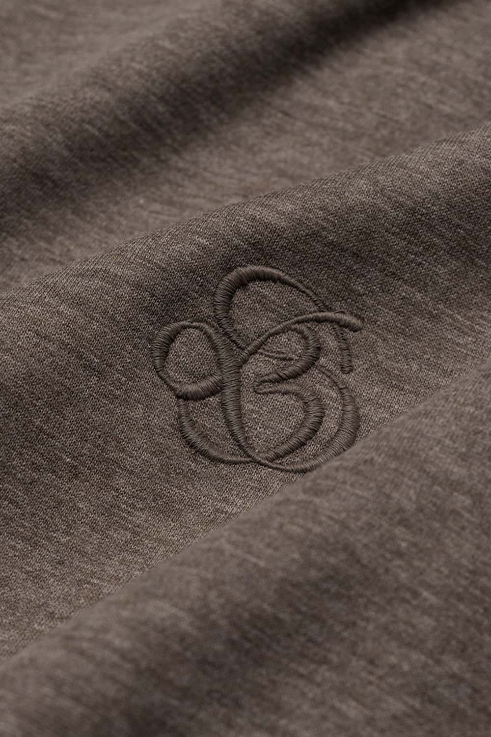 Heavyweight Two-Way Zip Hoodie with Embroidered Emblem in Coffee - graphic detail